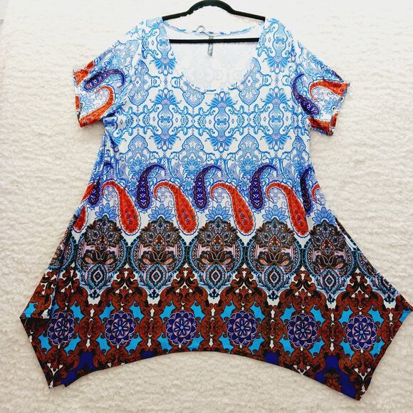 Tunic Dress Size 3XL Royal Orange Paisley Boho Festival Whimsycore Maximalist - Picture 2 of 13